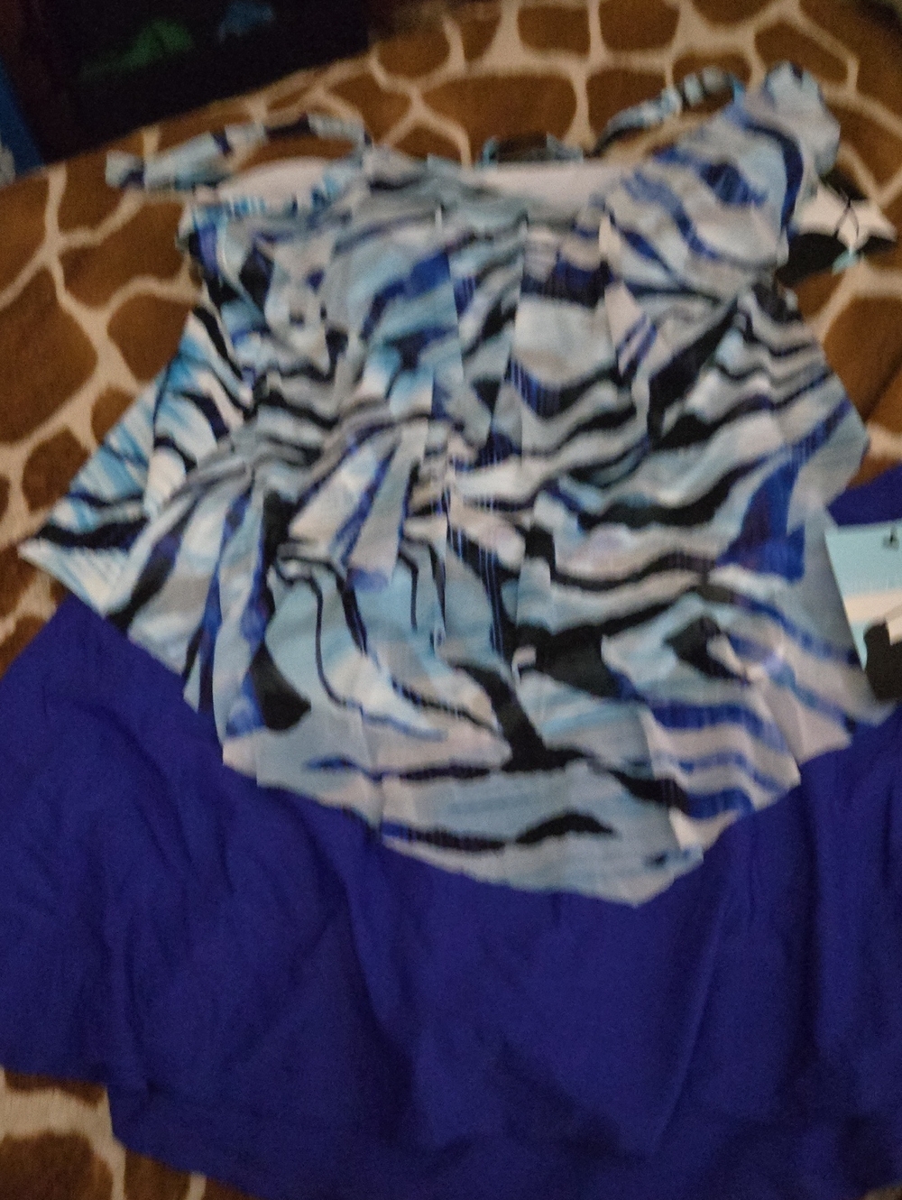 Blue Patterned Women's Swim Tankini Top with Royal Blue Skirt